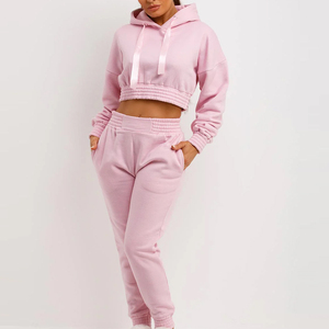 Femmes recadrée à capuche survêtement ensemble hiver survêtement tenue polaire vêtements de sport vêtements de sport Logo personnalisé conception femmes survêtements - Product Image 1