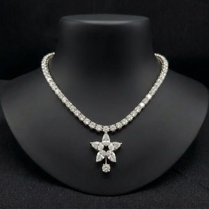 Heavy Weight 14K <b>Solid</b> White <b>Gold</b> Diamond <b>Pendant</b> Necklace for Women Luxury Engagement & Wedding Gift - Product Image 1