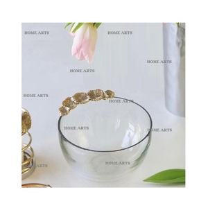 Glass And Wood Decorative Food Bowl With Mop <b>Work</b> Round Shape <b>Table</b> Top Dates Snacks Bowl At Lowest Price - Product Image 3