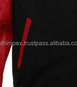 แจ็กเก็ตทีมตัวแทนสีแดงสีดำแบบกำหนดเองปักแขนเสื้อหนังขนสัตว์กระดุมสแน็ปเสื้อนอกวิทยาลัยสำหรับชายและหญิง - Product Image 5