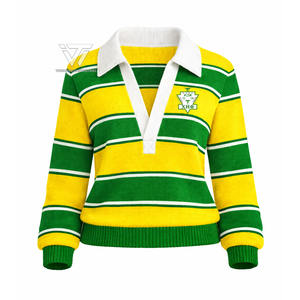 Suéter Cárdigan a Rayas con Cuello en V Profundo y Manga Larga, Ropa de la Hermandad Griega Chi Eta Phi XHP, Venta al por Mayor - Product Image 1