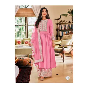2023 New Party Wear Ethnic Clothing Beautiful Designer Georgette Embroidery Cotton Kurti Palazzo Set by Royal Export