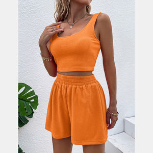 Women Summer Solid Sets Sleeveless <b>Crop</b> <b>Top</b> knitted two Pieces Set 2026 Sexy Club Floral Sports Yoga Bra <b>And</b> <b>Shorts</b> Sets - Product Image 5