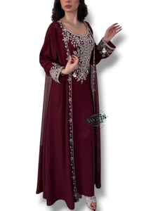 Dubai Wholesale <b>Modest</b> Satin Silk Abaya Long Sleeve Floor Length Embroidery Caftan Islamic Formal Contrast Color O-Neck Women - Product Image 2