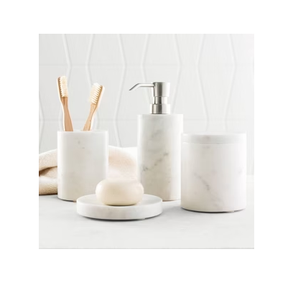 Meilleure vente distributeur de savon de salle de bain en marbre et plateau ensemble d'accessoires de salle de bain 4 pièces ensemble fabrication prix le plus bas - Product Image 2