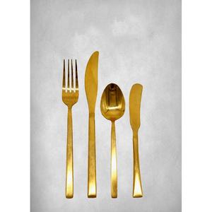 Ensemble de couverts peu coûteux en argent poli miroir avec longue poignée de concepteur ronde en or fait à la main populaire couteau occidental fourchette cuillère - Product Image 4