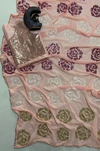 Nouvelle tenue de soirée GEORGETTE avec broderie multi-séquence, sari de travail avec BLOUSE de travail, vêtements de fête, sari de mariage - Product Image 5