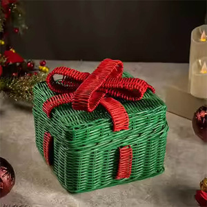 Beige Rattan Christmas <b>Gift</b> Box with <b>Bow</b> Lovely Present Box <b>Gift</b> Baskets for Xmas Christmas Ornaments OEM From Vietnam Factory - Product Image 6