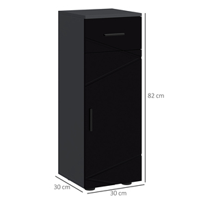 Kleankin Armoire de salle de bain en aggloméré avec tiroir et armoire réglable à 2 niveaux, 30x30x82 cm, noir et gris - Product Image 3