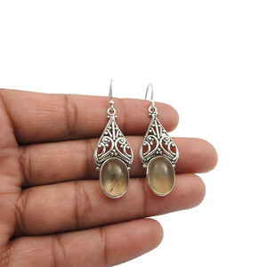 ต่างหูพลอยซิทรินธรรมชาติสีเงินสเตอร์ลิงดูงดงามต่างหูชาติพันธุ์รูปวงรี925สำหรับผู้หญิงสาวๆเครื่องประดับหินวันเกิด - Product Image 4