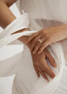 Alta calidad forma ovalada diamante doble banda solitario compromiso 18K oro anillo nupcial boda joyería proveedor a granel al por mayor - Product Image 2