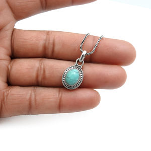 Increíble estilo 100% Natural turquesa piedra preciosa plata superposición bisel conjunto delicado encanto colgantes joyería fina colgantes y dijes - Product Image 3