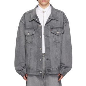 Chaqueta Vaquera para Hombre con Botones Personalizada al por Mayor, Estilo Urbano, Lavado Gris Desteñido, Chaqueta Vaquera con Orillado, Chaqueta Vaquera Vintage para Hombre - Product Image 4