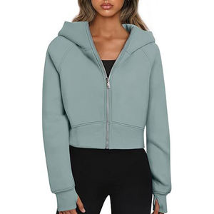 Sudadera Corta Sólida para Mujer, Otoño Invierno 2025, Talla Grande, Informal, con Capucha, Tejida, Transpirable, Ecológica, Forrada - Product Image 5