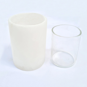 Support de bougie Votive en pierre naturelle, pot d'albâtre blanc avec insertion en verre borosilicate, forme personnalisée, taille ronde, cire réutilisable - Product Image 1