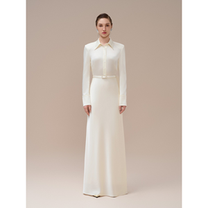 Moda Sostenible Vestido Elegante de Seda Japón Mison Vestido de Día AUDREY Tela de Satén Elegante Ropa de Mujer WHITE ANT Vietnam - Product Image 1