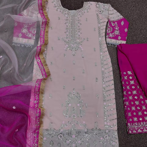 Beautiful Embroidery And <b>Sequins</b> Work Long Kurti - Plazzo With Dupatta - Product Image 1