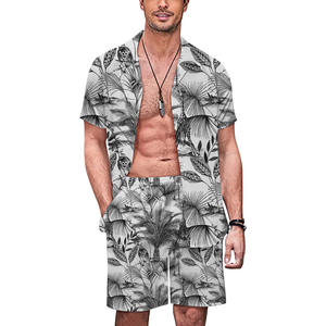 Custom Printed Hawaiian Style Men's Summer Short Set XL Size Cotton Button-<b>Up</b> T-Shirt and Shorts Casual Style - Product Image 1