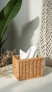 Porte-boîte à mouchoirs en rotin décoratif avec tissage à la main serré offrant un style résistant et une utilisation fonctionnelle durable - Product Image 6