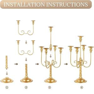 Candelabro de Hierro Dorado de 5 Brazos, Plegable, para Decoración del Hogar, para Bodas, Navidad, Día de San Valentín y Otros Festivales - Product Image 2