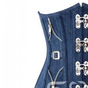 Corset sous-poitrine en jean bleu avec baleines en acier - Product Image 6