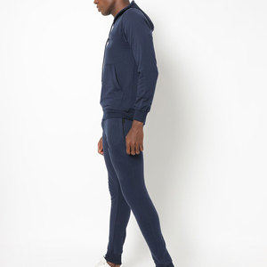 Men's Navy Blue Tracksuit <b>Set</b> Full Length Solid Design Windproof Breathable Cotton Fleece Casual Jogging Winter Regular Fit Side - Product Image 2