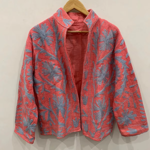 Veste en velours orange TNT Suzani Broderie Aari Veste courte cachemire Col mandarin Veste chauffante pour femme - Product Image 1