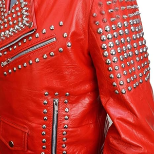 Nueva Chaqueta de Cuero Rojo Genuino para Hombre Estilo Motociclista Rock Punk con Púas y Tachuelas - Product Image 5