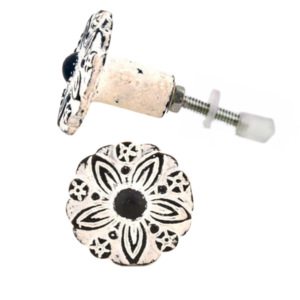 Tiradores de flores de hierro fundido desgastados blancos Tiradores de manija de gabinete de cajón - Product Image 2