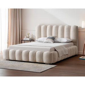 Ensemble de lit Ellipse en tissu crème Athome moderne 150x200 cm, mobilier de chambre à coucher contemporain, lits capitonnés, modèle ELIPS150C - Product Image 1