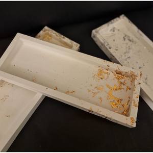 Plateau Décoratif Rectangulaire Plateau Blanc Minimaliste Avec Accent Métallique Or, Argent, Cuivre Accent Bibelot Décoratif - Product Image 6