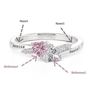 Jeulia Custom Double Heart Birthstone <b>Name</b> <b>Ring</b>-Adjustable Rose Gold Plated Wedding <b>Ring</b> - Product Image 4