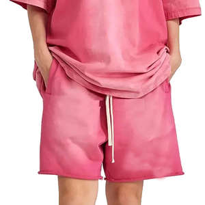 T-shirt en coton de haute qualité pour femmes, délavé à l'acide, ensemble de short Logo personnalisable, respirant pour les mois d'été, design similaire pour hommes - Product Image 2