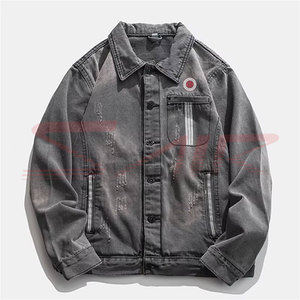 Veste en jean personnalisée pour homme grande taille, col montant, écologique, couleur unie, respirante, en toile - Product Image 1
