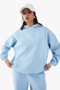 ชุดวอร์มสำหรับผู้หญิงผ้าคอตตอน100% ชุดวอร์มมีฮู้ดโอเวอร์ไซส์ทรงโอเวอร์ไซส์ทันสมัย - Product Image 4