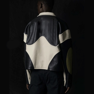 Veste en cuir PU pour homme avec logo brodé personnalisé, appliqué, streetwear, fermeture éclair, col en PU, dernier design - Product Image 6