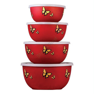 Bols en acier inoxydable de première qualité avec couvercles revêtus de plastique, avec un papillon design classique élégant - Product Image 1