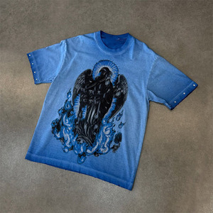 เสื้อยืดคุณภาพสูง สกรีนโลโก้ตามสั่ง ผ้าฝ้าย 100% ทรงวินเทจฟอกสี ทรงปกติ แห้งเร็ว ระบายอากาศดี ประดับด้วยคริสตัล - Product Image 2
