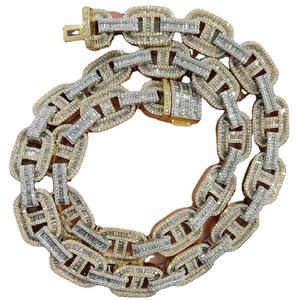 Cadena de eslabones cubanos 14mm VVS Moissanite redondo y Baguette corte diamante joyería para hombres 925 plata esterlina - Product Image 5