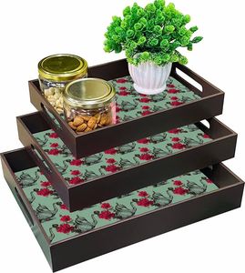 Juego superventas de tres bandejas de servicio de MDF rectangulares grandes Impresión personalizada OEM ODM Bandeja de café de forma cuadrada Característica decorativa - Product Image 4