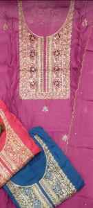 Designer moderne non cousu brodé à la main miroitant soie protection solaire indien mode-avant costumes pour les femmes élégantes - Product Image 2