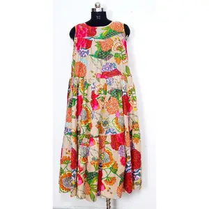 Lightweight Summer Casual Dress Gift For Her Tunic Dress Casual Women Dressing Floral Print Dress Sleeves Less Gown