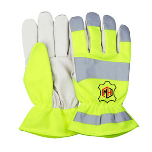 Gants de travail de qualité supérieure pour chauffeur, haute visibilité, non doublés, pointes fluorescentes, doublure douce, fonctions anti-coupure et antidérapantes, en cuir - Product Image 1