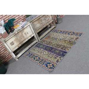 Petit tapis turc vintage 3,1x4,2 pieds, tapis en laine marocain bleu violet - Product Image 1