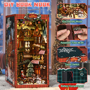 Noël <span class=keywords><strong>en</strong></span> <span class=keywords><strong>bois</strong></span> livre Nook neigeux nuit ombre fête de noël bricolage 3D livre Nook Kit maison de poupée Puzzle Miniature livre Nook - Product Image 3