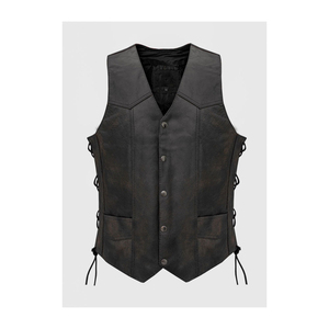 Brown 100% Leather <b>Vest</b> with Crew Neck Collar Breathable Anti-UV Windproof Casual Outerwear Winter OEM Service Available - Product Image 1