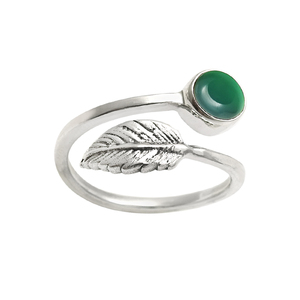 Produit le plus vendu en 2024 pierre précieuse d'onyx vert naturel Bague en forme de feuille en argent sterling 925 pour un usage quotidien Bijoux Boho - Product Image 1