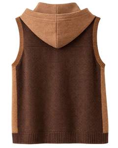 Manufacturer Brown Hooded Knitted Sweater <b>Vest</b> <b>Wool</b> Acrylic Sleeveless Button Front Winter Cardigan With Pockets OEM ODM - Product Image 2