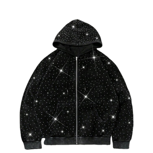 Sweat à capuche unisexe en polaire avec strass en cristal tendance, adapté au streetwear d'hiver et aux commandes de production en gros - Product Image 1