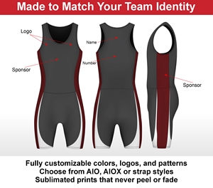 Maillot et short d'aviron sur mesure Unisuit une pièce pour les équipes d'aviron du collège et du club - Product Image 4